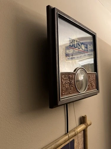 Vintage Busch Beer Western Cowboy 3D Mountain Scene Sign Clock Working 3d