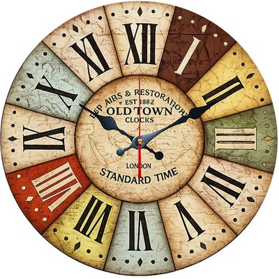 Vintage Roman Numeral Wall Clock Wooden Silent Clock No Battery Home Decors