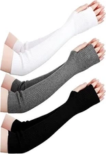 3 Pairs Cashmere Blended Fingerless Gloves for Women Soft Arm Warmers Sleeves...