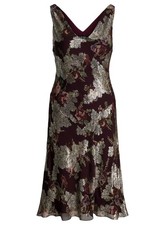 Lauren Ralph Lauren Womens Floral Metallic Jacquard Cocktail Dress 14 Burgundy