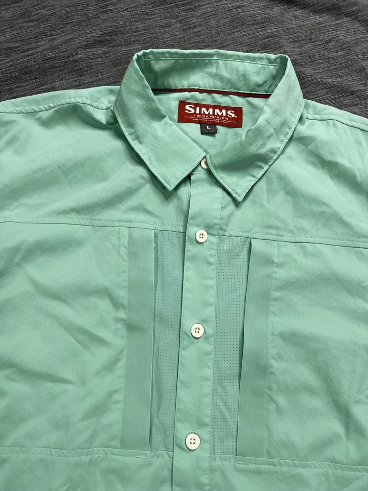 Simms Fishing Shirt Mens Large Green Vented Long Sleeve Button Front Performance - Image 2 of 4
