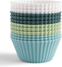 Reusable Silicone Baking Cups Muffin Liners BPA Free 12-Pack White Blue Green