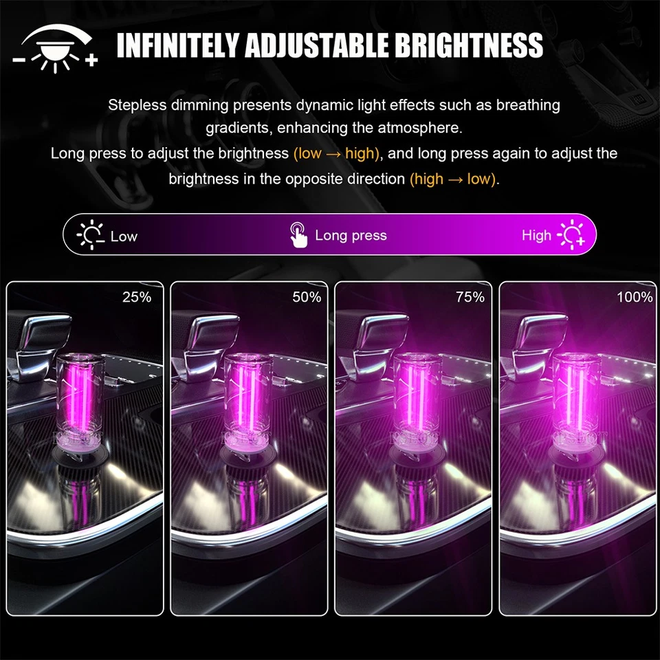 4x Control Táctil Púrpura Coche USB Luces Nocturnas Interior LED Lámparas Atmósfera Foto 4 de 4