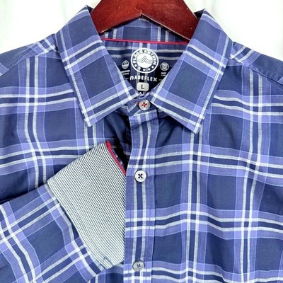 Flag & Anthem Madeflex Mens Large Tall Blue Plaid Stretch Button Down Shirt L T