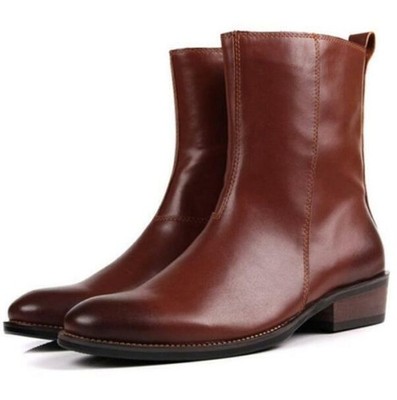 Mens Real Leather Ankle Boots Shoes Fur Inside Zip Pointy Toe Business Sz