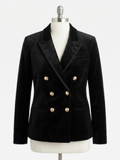 J. Crew Black Velvet Brocade Trim Double-breasted Gold Button Blazer Jacket 16