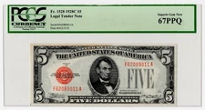 1928C $5 Legal Tender United States Note Fr. 1528 PCGS 67PPQ 9011