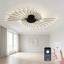 42-Light Modern Fireworks Ceiling Light Gold Flush Mount LED Flower Design-Black