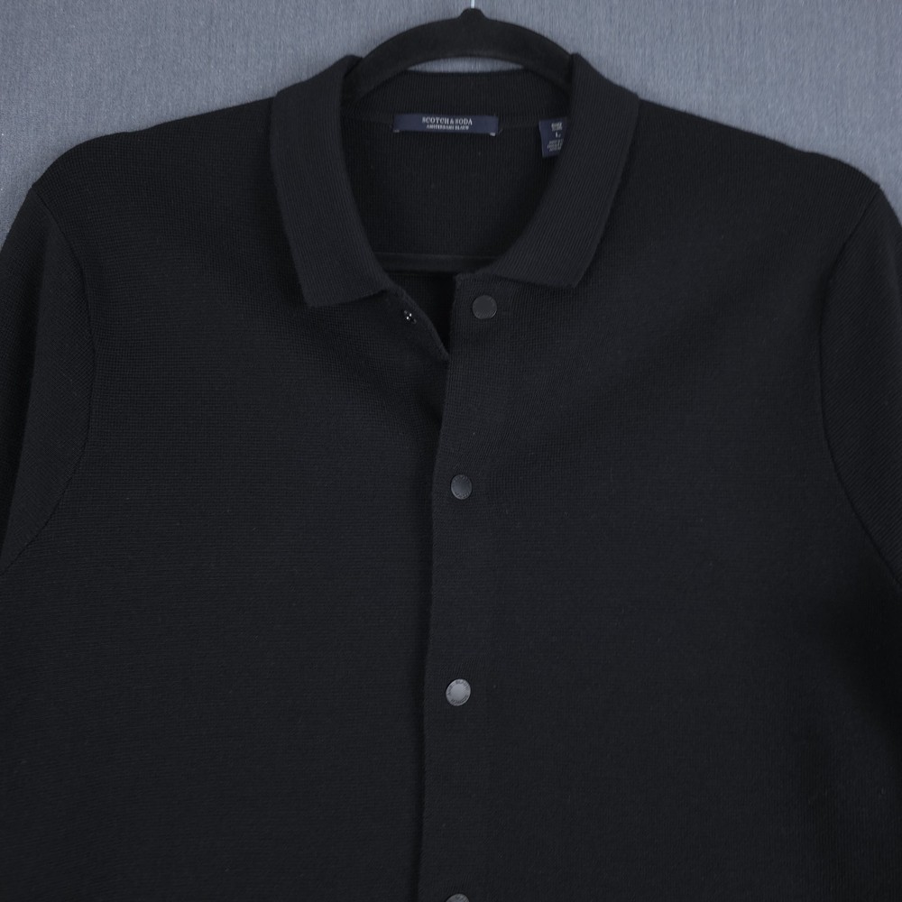 Scotch & Soda Mens Black Snap Button Long Sleeve Overshirt Shacket Size Large