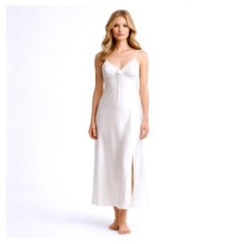 L.A. Intimates Vintage 80 s White Satin Nightgown Slip Dress Lace Bridal Medium