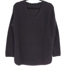 Jenni Kayne Cotton Cabin Sweater V-Neck Knit Organic Cotton Size S Black READ