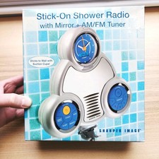 SHARPER IMAGE Stick-On Shower Radio, Mirror AM/FM Tuner 2005 - Open Box READ