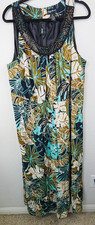 Maggie Barnes Size 28W Dress Blue Green Floral Sleeveless Beaded Collar