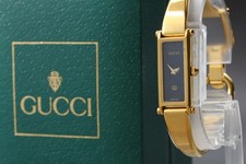 Near MINT w/BOX GUCCI 1500L 13mm Black Dial Gold Band Quartz Women's Watch