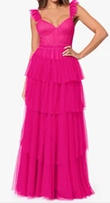 NWT Blondie Nites Hot Pink Long Dress Mesh Prom Formal Size 3 S/XS