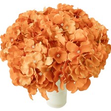 10 Stems Orange Silk Hydrangea Flowers     Artificial Centerpiece for Wedding 