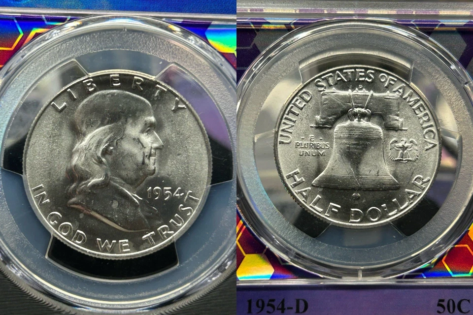 💥PCGS MS63💥 1954-D Franklin Half Dollar Trader Bea Purple Core Slab👀 - Image 3 of 4