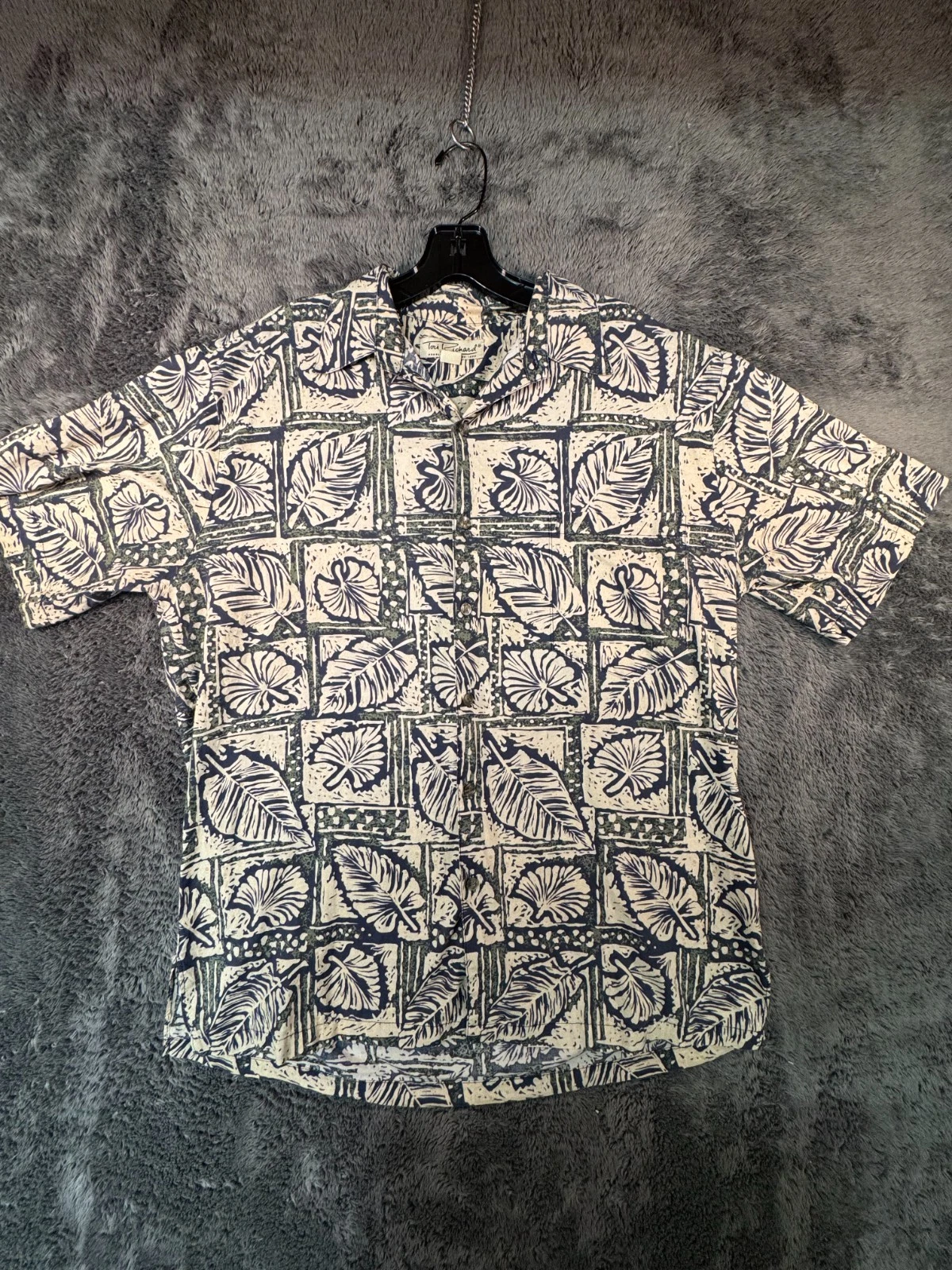 Tori Richard Hawaiian Shirt Mens M Blue Floral Cotton Lawn Aloha Honolulu