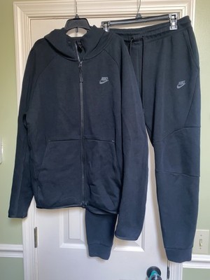 Nike Tech Fleece Sweatsuit Mens Black Full Zip Hoodie Jogger Set Size Large