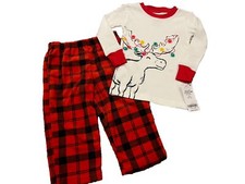 NWT CARTERS BABY GIRL  S SET HOLIDAY LIGHTS MOOSE TOP FLEECE PANTS PAJAMAS 18 M