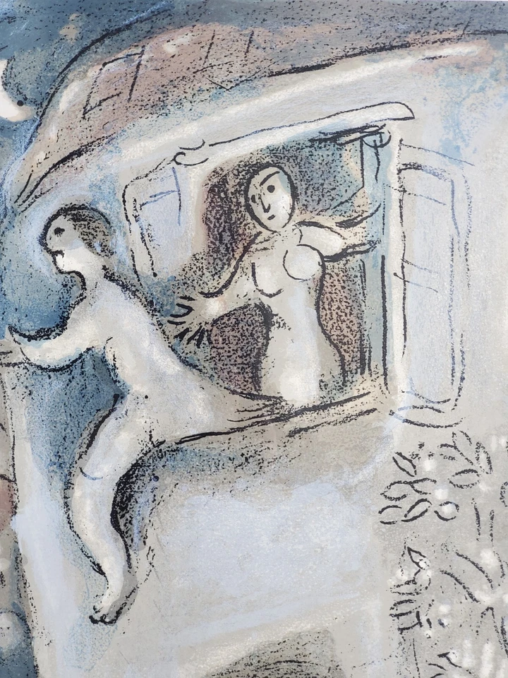 Grafik Print Lithografie Marc Chagall Lovers Liebespaar 50er - Bild 4 von 4