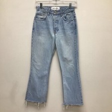 Reformation Womens Cropped Jeans Blue Frayed Light Wash Button Fly Mid Rise 25