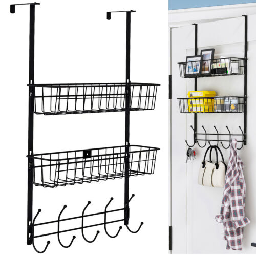 iMountek Over The Door Hooks Organizer Door Hanger with 10 Hook & 2 Mesh Baskets - Picture 1 of 20