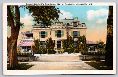 Postcard Annapolis MD U. S. Naval Academy, Superintendent's Residence 1929