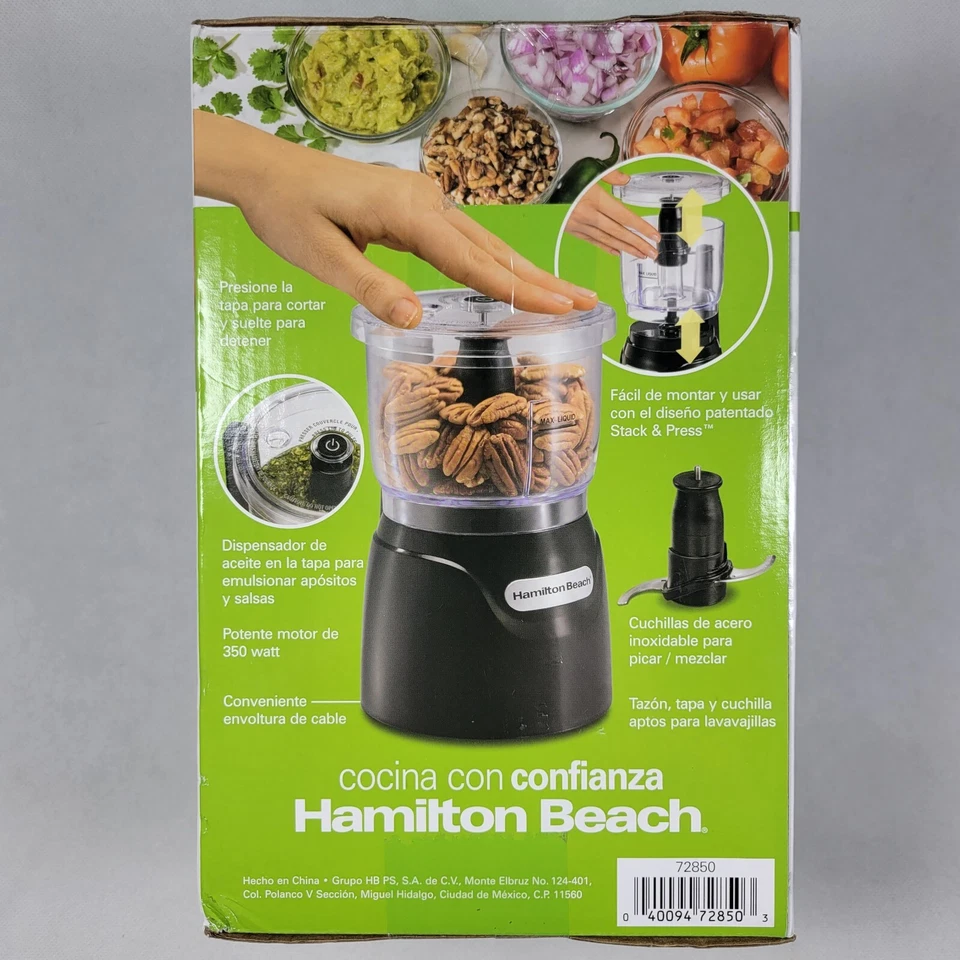 Hamilton Beach Black Stack And Press 3 Cup Food Processor Chopper 72850 - Image 2 of 4