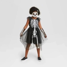 Kids Skeleton Tutu Dress Glitter Mask Halloween Costume 7-8 Medium Hyde and EEK