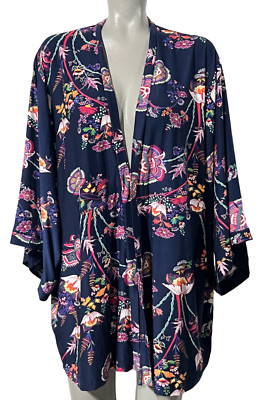 NEW SOMA BLUE FLORAL COOL NIGHTS LACE DETAIL SHORT ROBE KIMONO SIZE XL