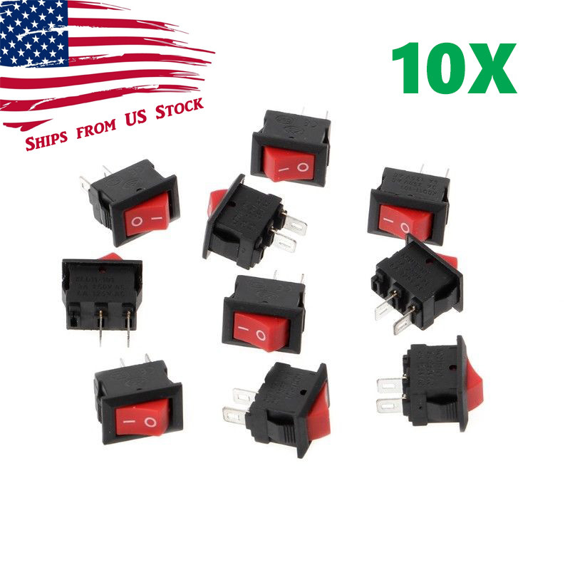 10 Unids Luz Roja Iluminada Encendido/apagado Spst 3 Pin 2 | Meses Sin Interés