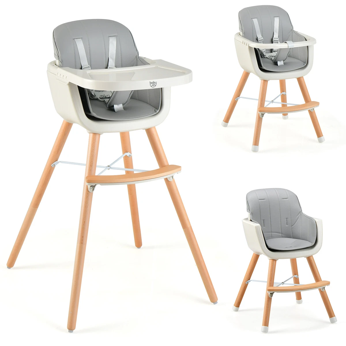 3 In 1 Baby High Chair Infant Dining Eating Feeding Highchair Wood
