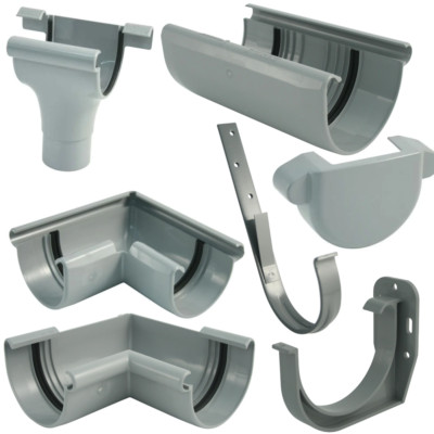 Marley Dachrinnenset aus PVC Dachrinnenteile RG 100 Grau RAL 7040 Fallrohrsystem