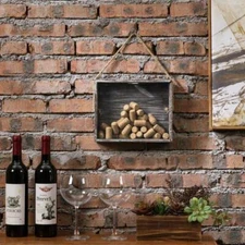 Wall Mounted Torched Wood Wine Cork Holder Decor with Hanging Rope