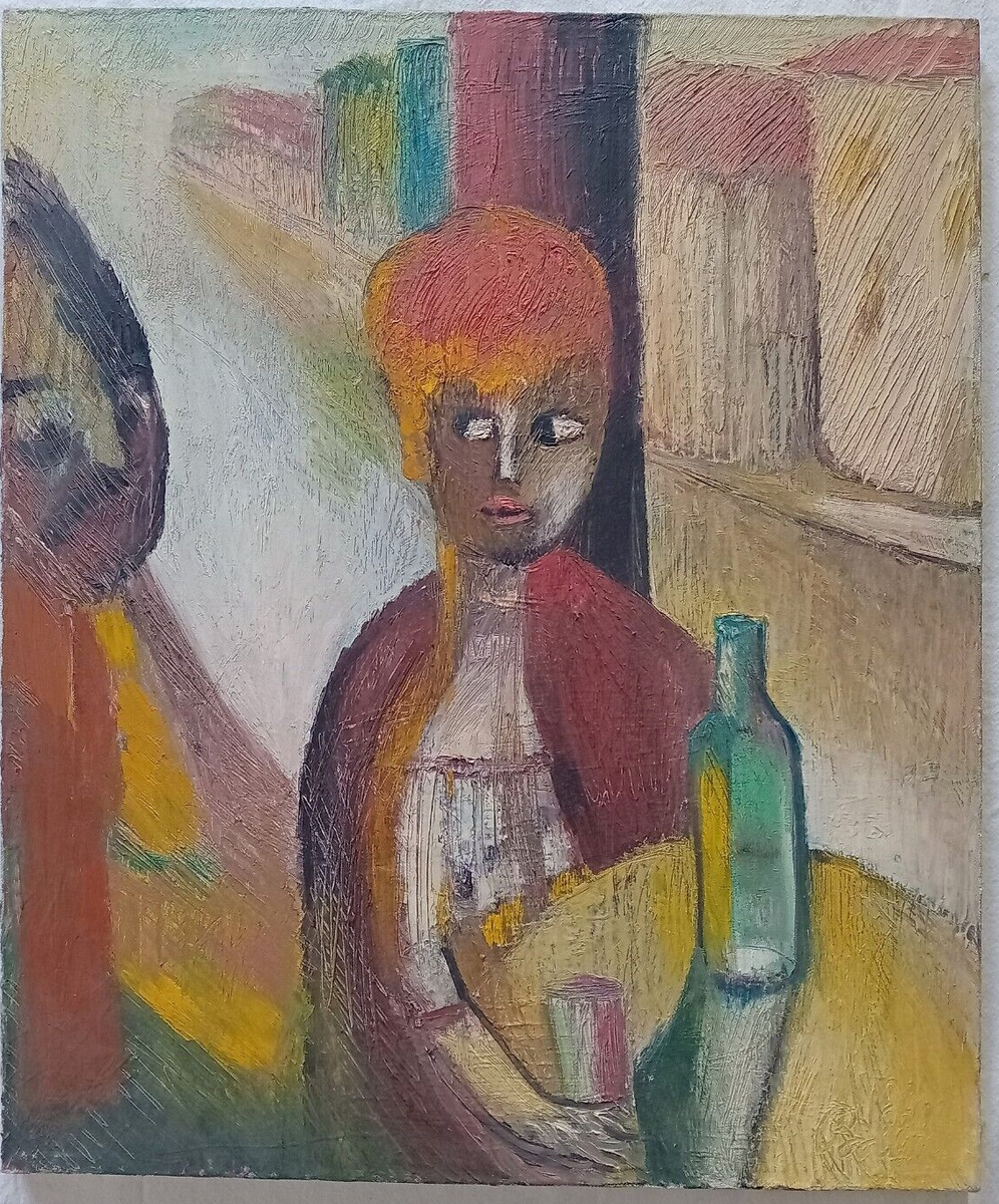 Dipinto Uomo e donna al tavolo di un bar Quadro Olio su tela 60x50