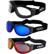 3 Pairs of Global Vision Eliminator Goggles Black with Clear Red & Blue Lenses