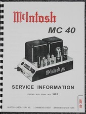  USA ULTIMATE McINTOSH MC40 SERVICE MANUAL TUBE AMP
