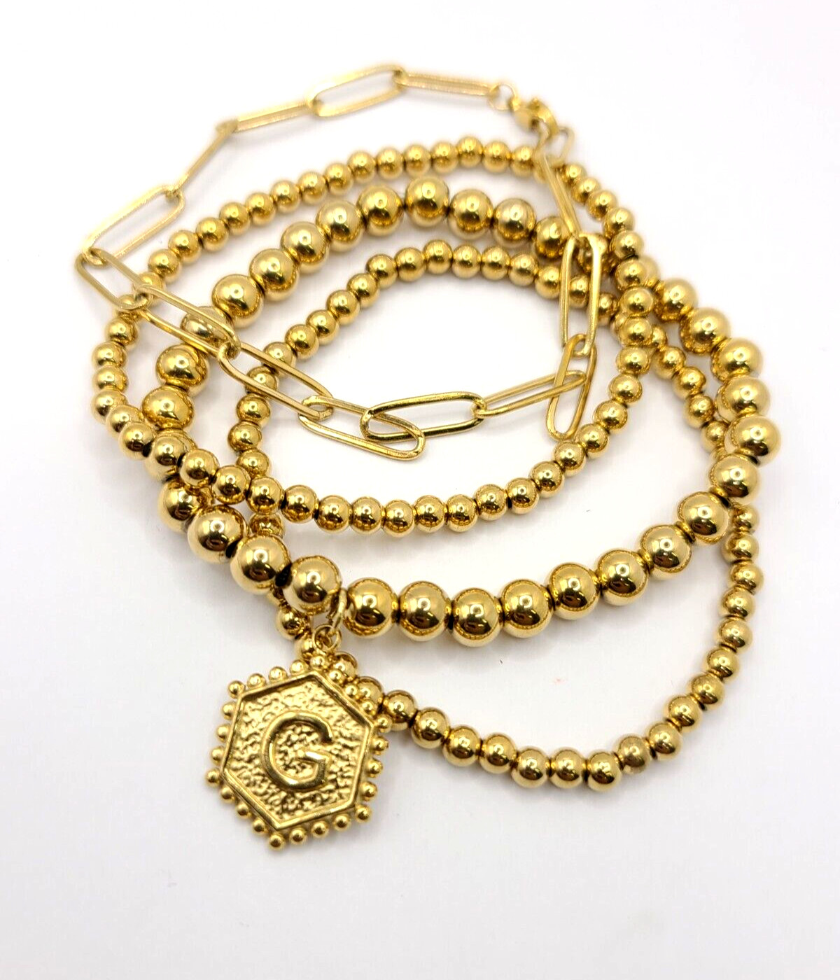 18K Gold Plated Initial G Stackable Stretchy Bead… - image 1