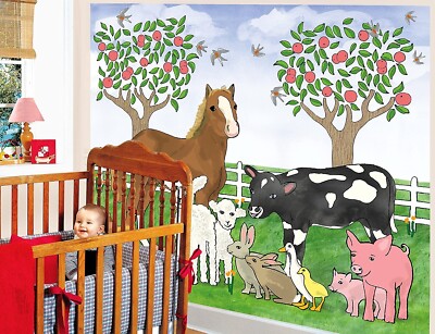 Jennifer Clark Designs 90''x72'' 5-Panel Farm Mural Nursery Kids Bedroom NEW MINT