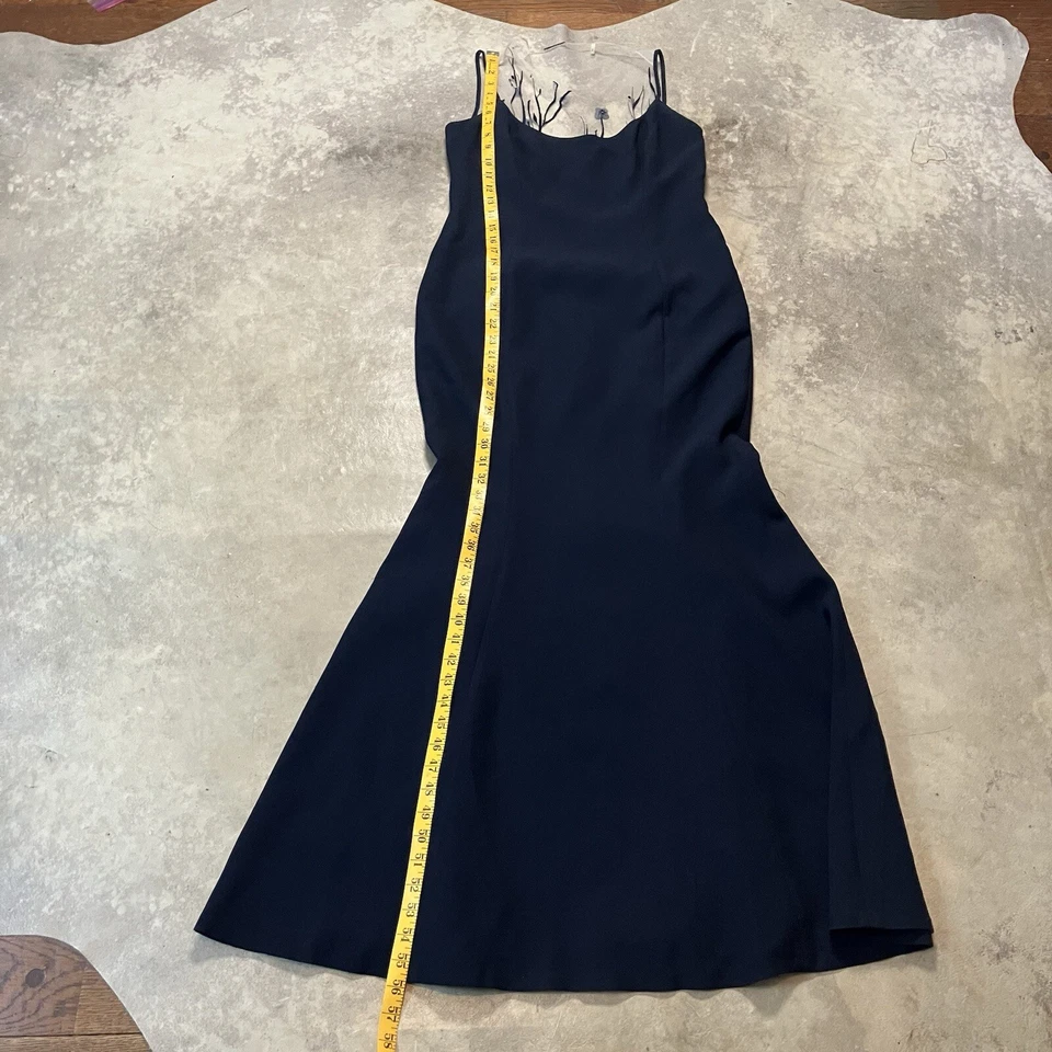 Elie Tahari Evening Dress Womens 10 Navy Blue Gown Mesh Floral Back Sleeveless - Image 4 of 4