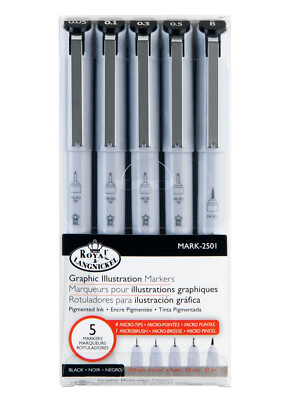 5er Set Schwarz Grafik Illustration Marker Stifte Fine Liner Mikrospitze Zeichnen Kunst