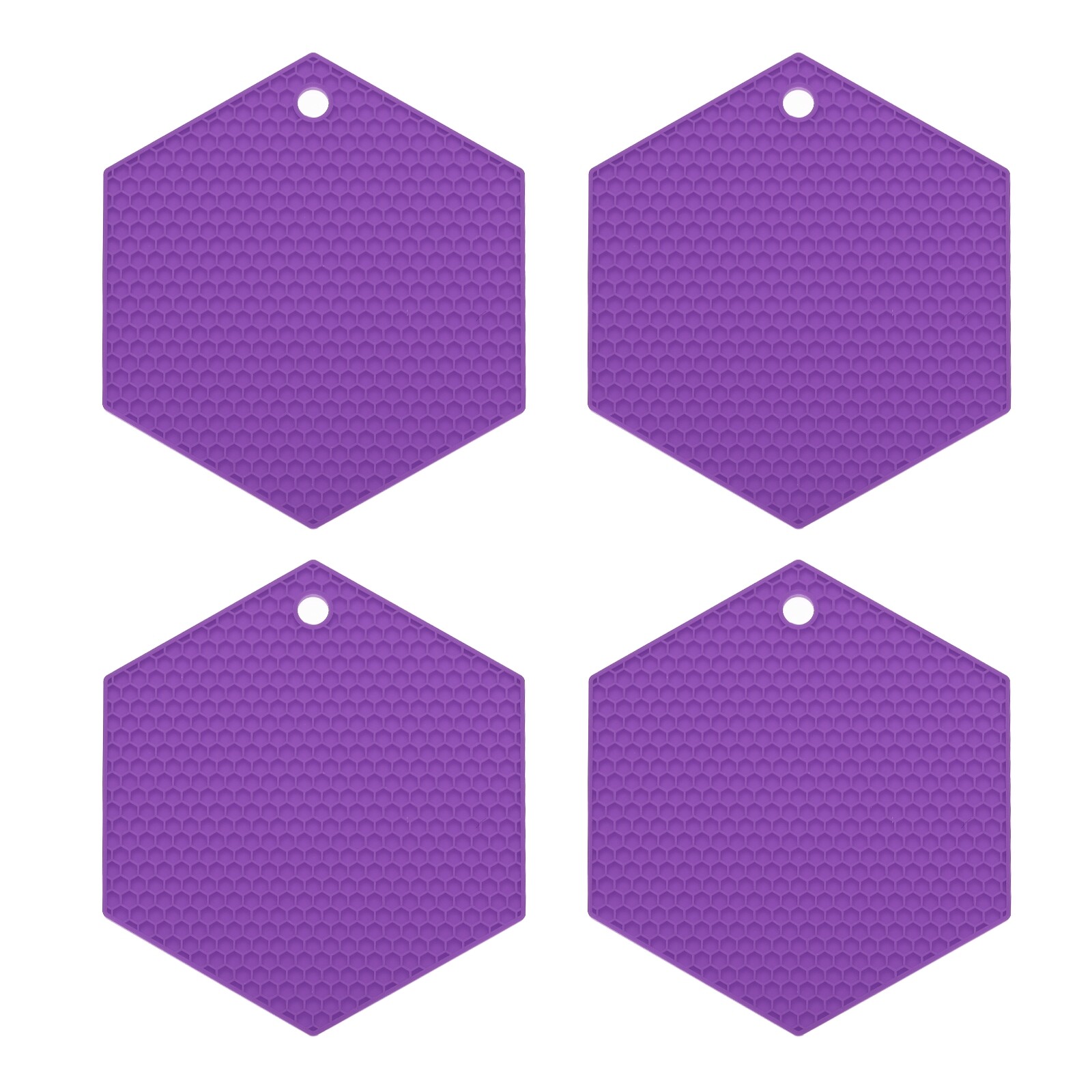 4pcs Silicone Trivet Mats Non-Slip Hot Pads for Kitchen Hexagon Purple