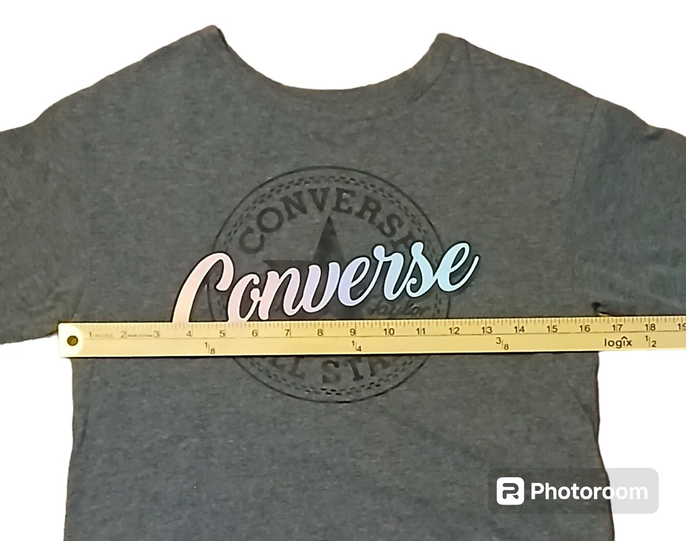 Camiseta corta informal con logotipo gris/rosa azul Converse talla M para niñas Foto 4 de 4