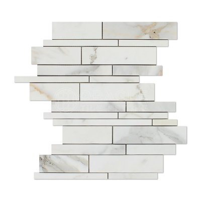 Calacatta Gold Marble POLISHED Random-Strip Mosaic Tiles - Lot of 5 Sheets
