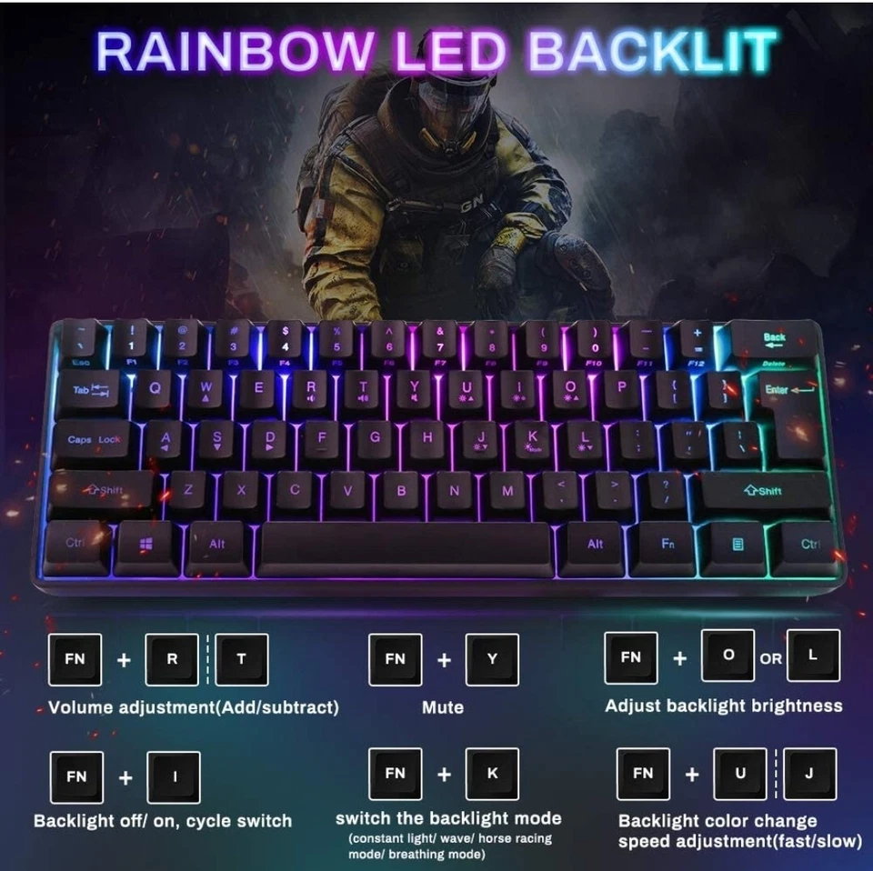 60% Mechanical Wired Gaming Keyboard RGB Backlit Bluetooth 5.0 Type-C Wired - Image 2 of 4