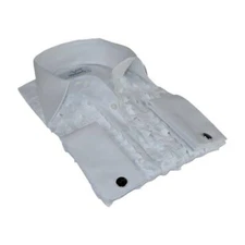 Mens CEREMONIA Tuxedo Ruffle Shirt 100% Cotton Turkey Slim Fit #paris 13 White