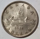 1936 Canada Silver Dollar Coin