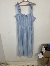 Casa Cabana Womens XXL Blue White Striped Smocked Tie-Shoulder Maxi Dress