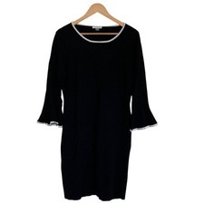 Calvin Klein Womens Elegant Black Bodycon Dress Cream Trim Size Large Bell Cuff